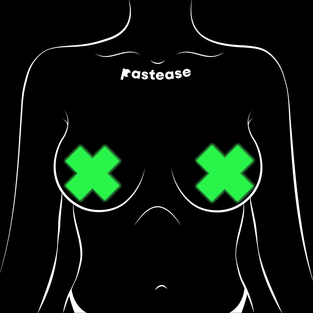 Glow-in-the-Dark Neon Cross Pasties - Neon Yellow