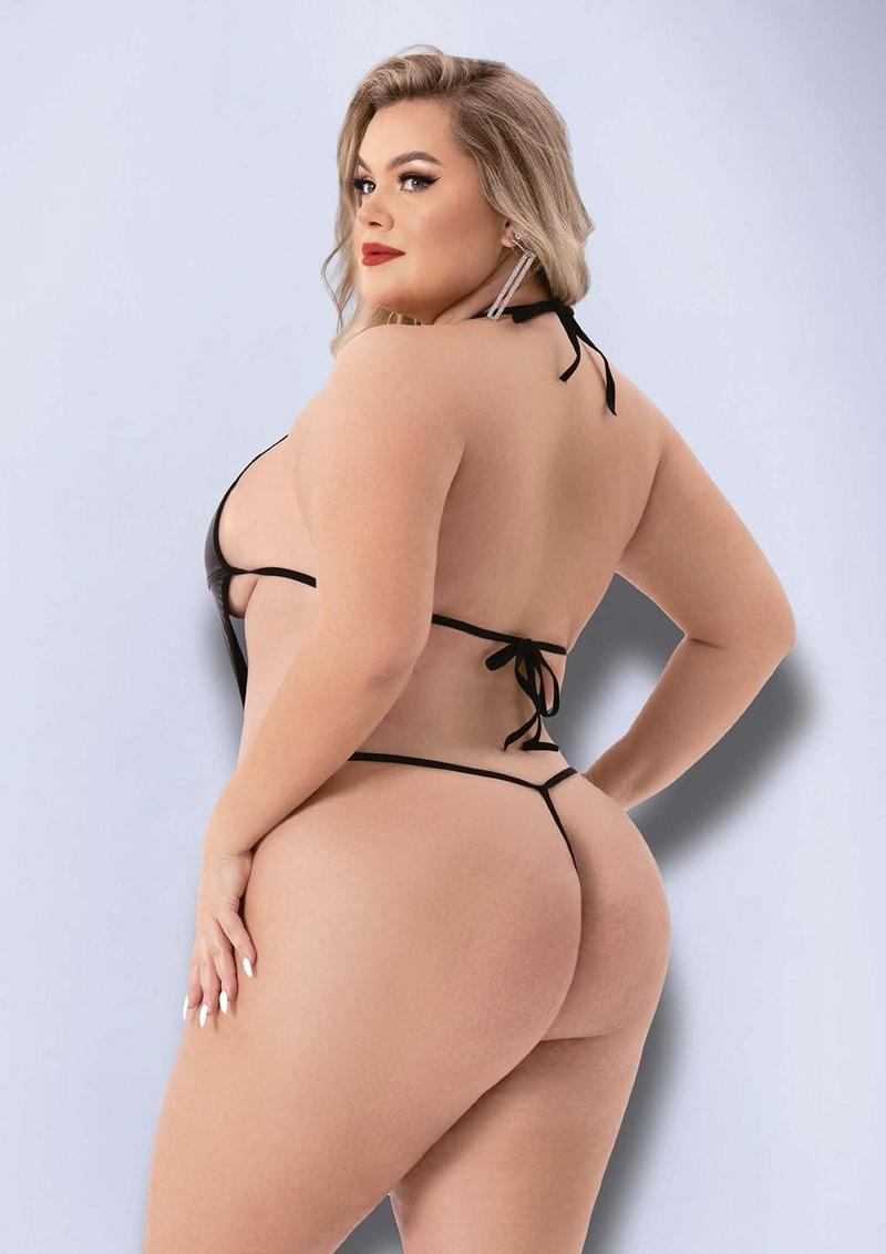 Criss Cross Wet Look Teddy - Curvy