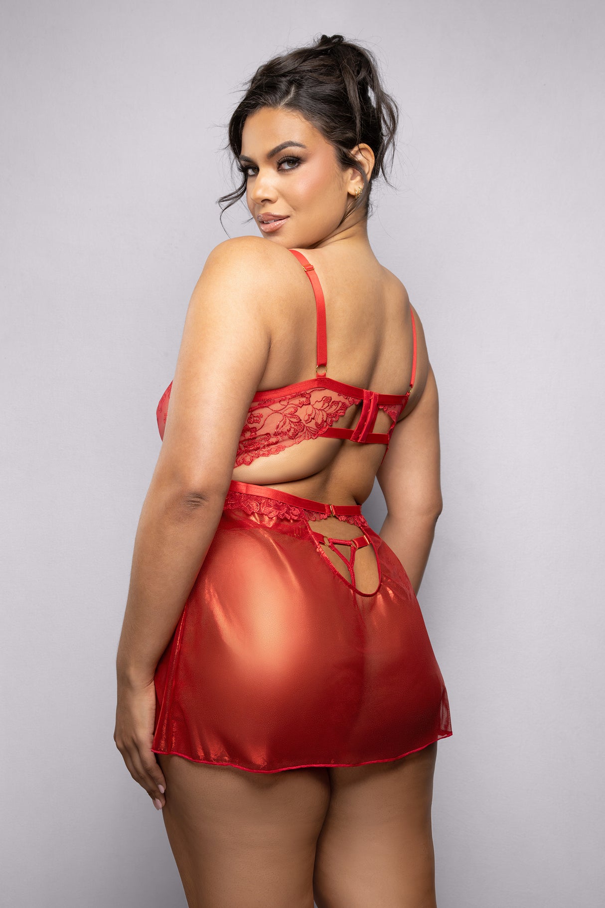 Ruby Red Lacy Flyaway Babydoll Set - Curvy