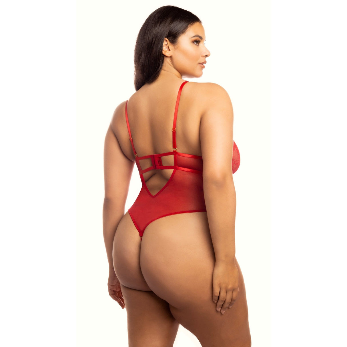 Romantic Red Stretch Galloon Lace and Satin Bow Teddy - Curvy