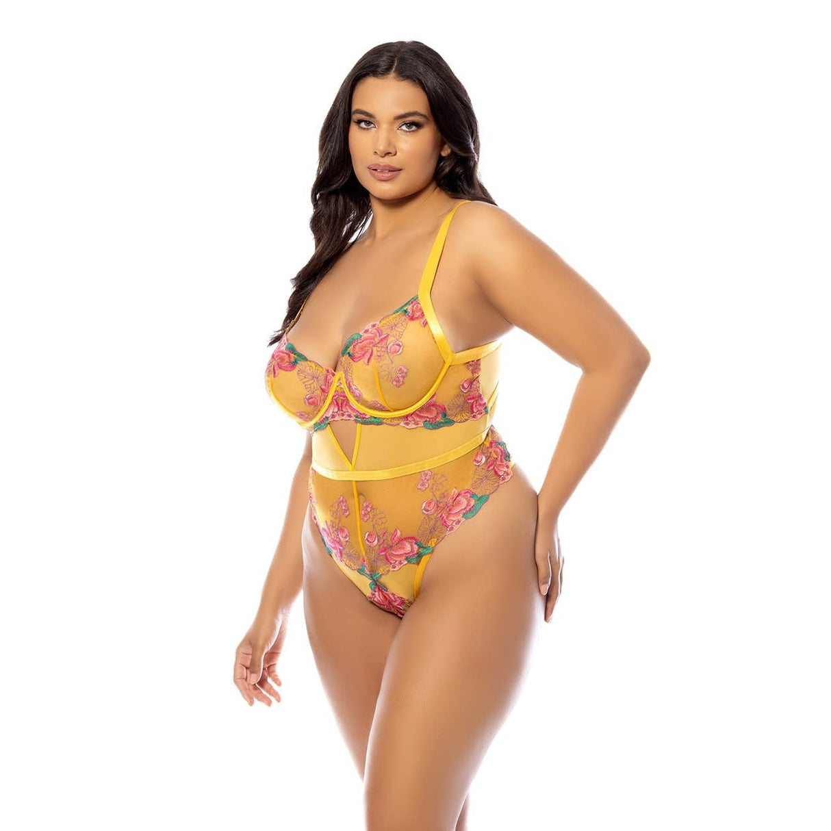 Orchid Embroidered Strappy Mesh and Lace Teddy - Curvy