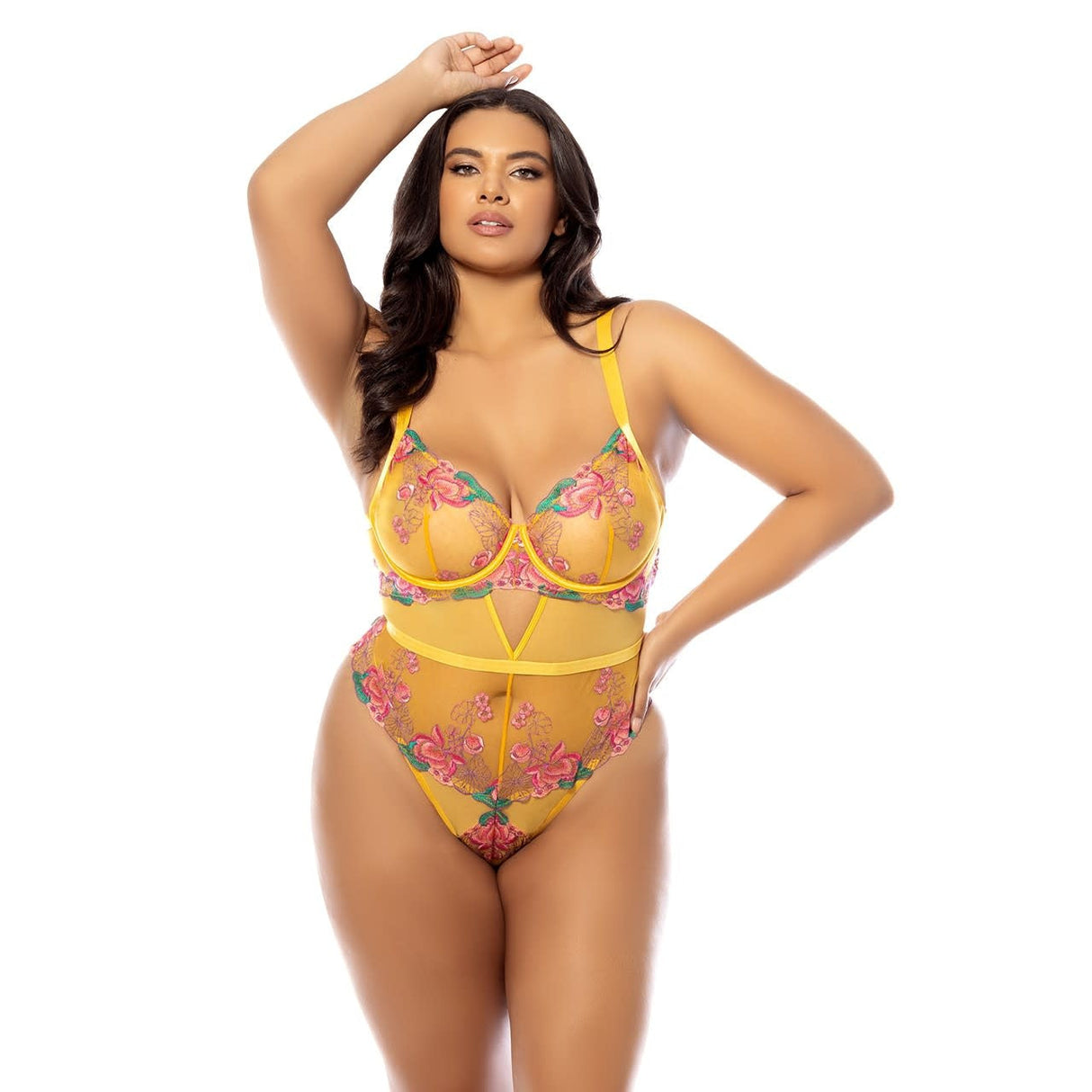 Orchid Embroidered Strappy Mesh and Lace Teddy - Curvy