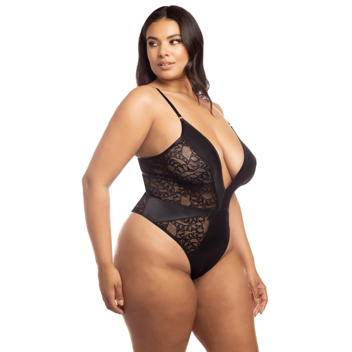 Amaya Stretch Satin and Snakeprint Mesh Teddy - Curvy