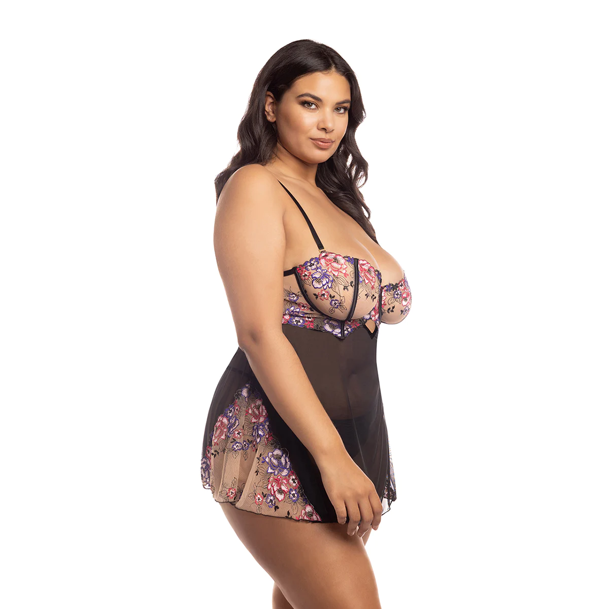 Nadia Floral Embroidered Underwire Babydoll Set - Curvy
