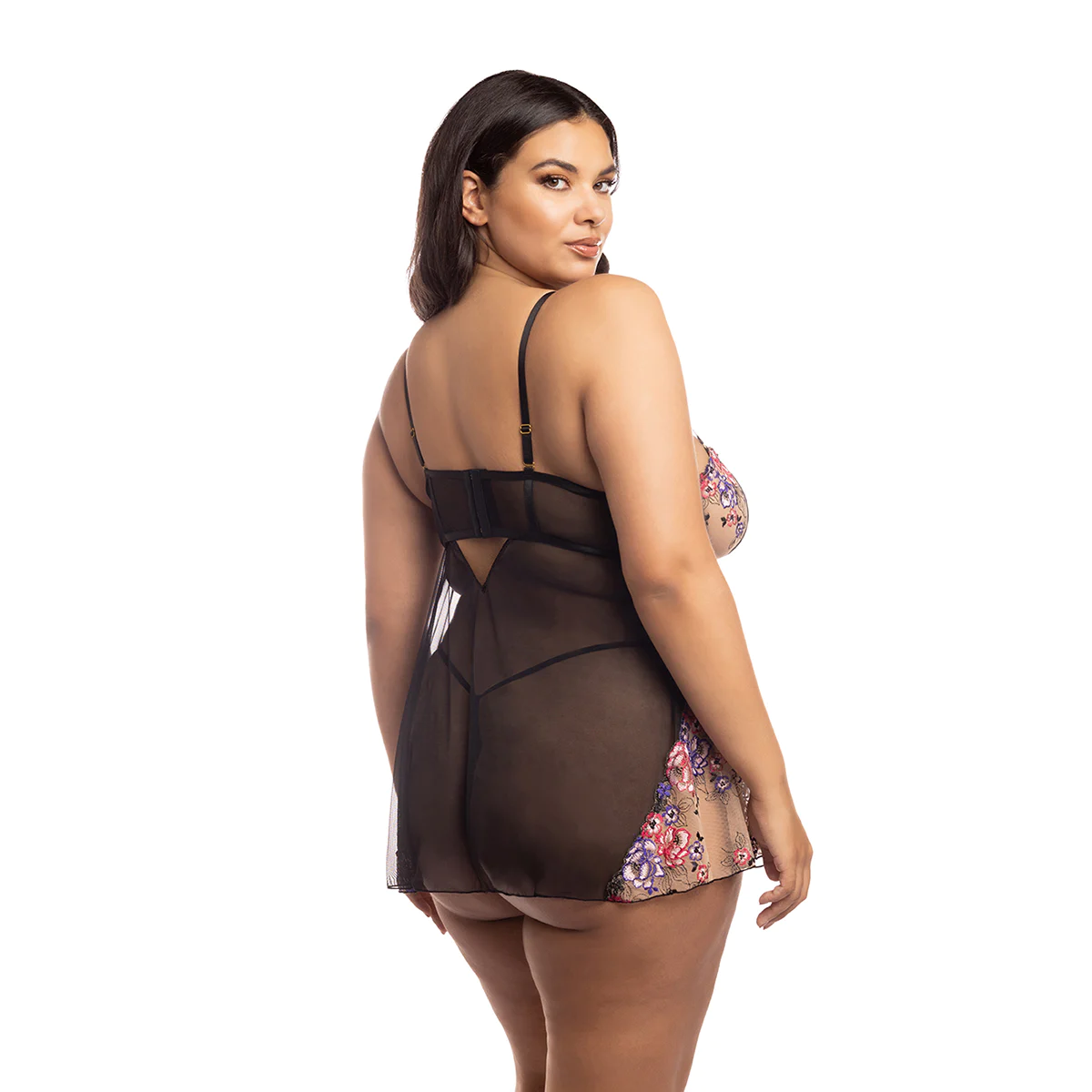 Nadia Floral Embroidered Underwire Babydoll Set - Curvy