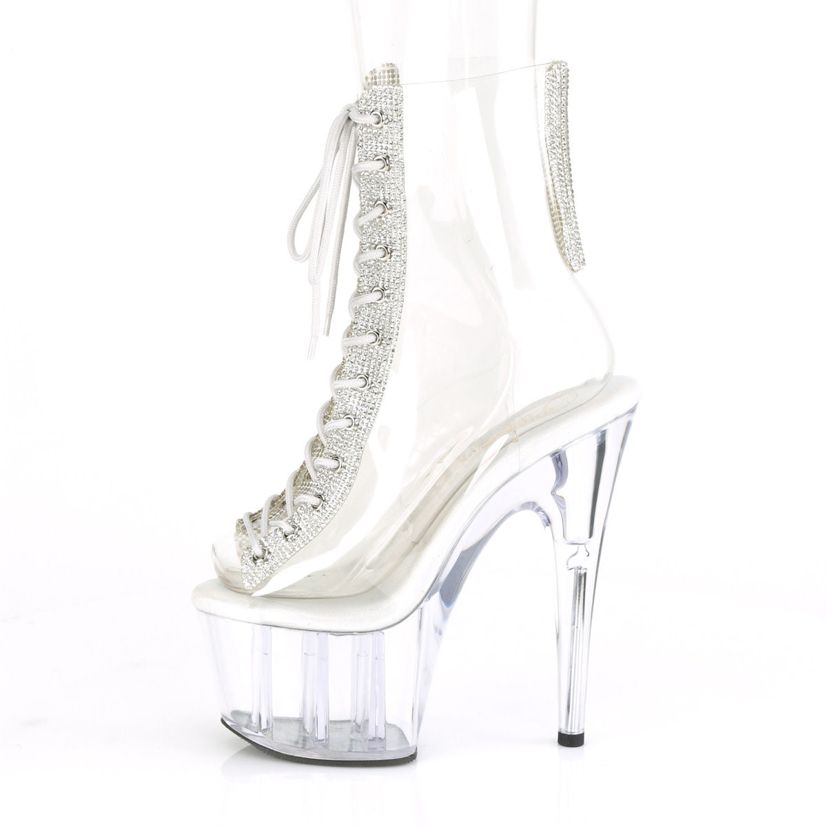 7" Clear Stiletto Open Toe/Heel Bootie with Rhinestone Accents