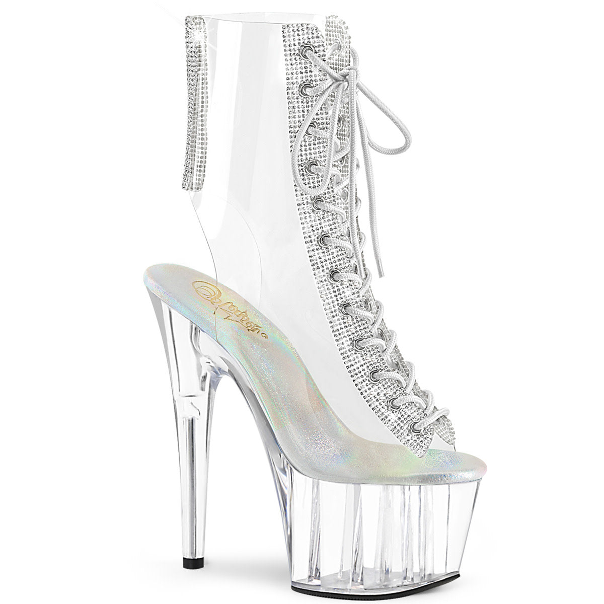 7" Clear Stiletto Open Toe/Heel Bootie with Rhinestone Accents