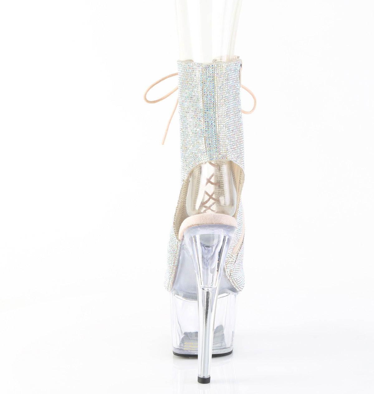 7" Open Toe/Heel Rose Gold Rhinestone Clear Heel Ankle Boot