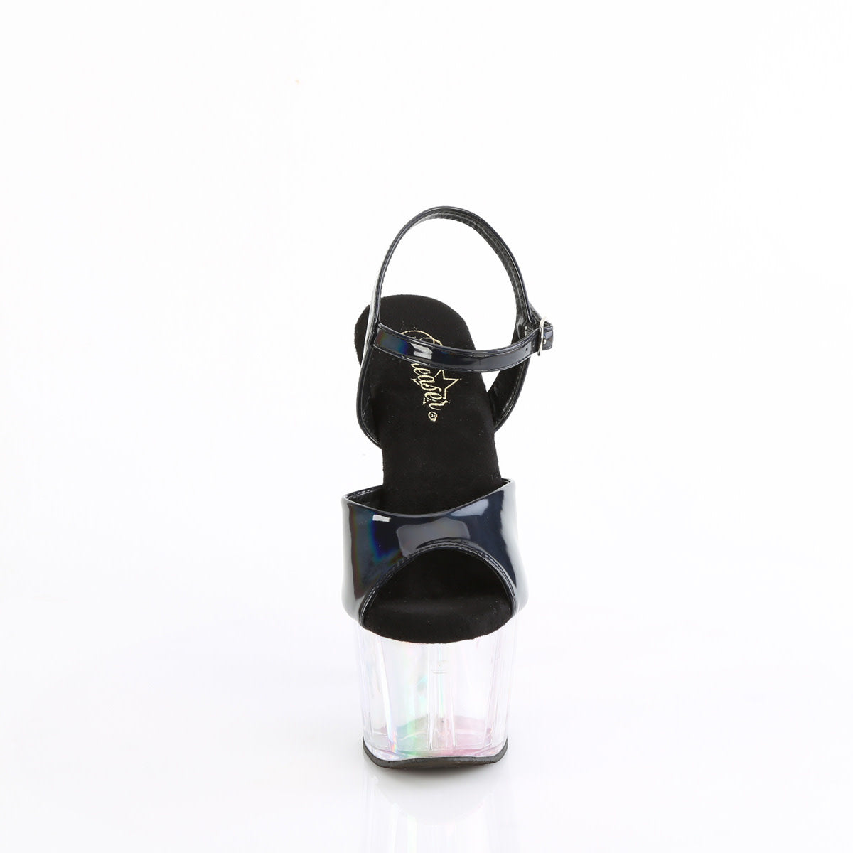 7" Clear Holographic Platform Black Ankle Strap Sandal