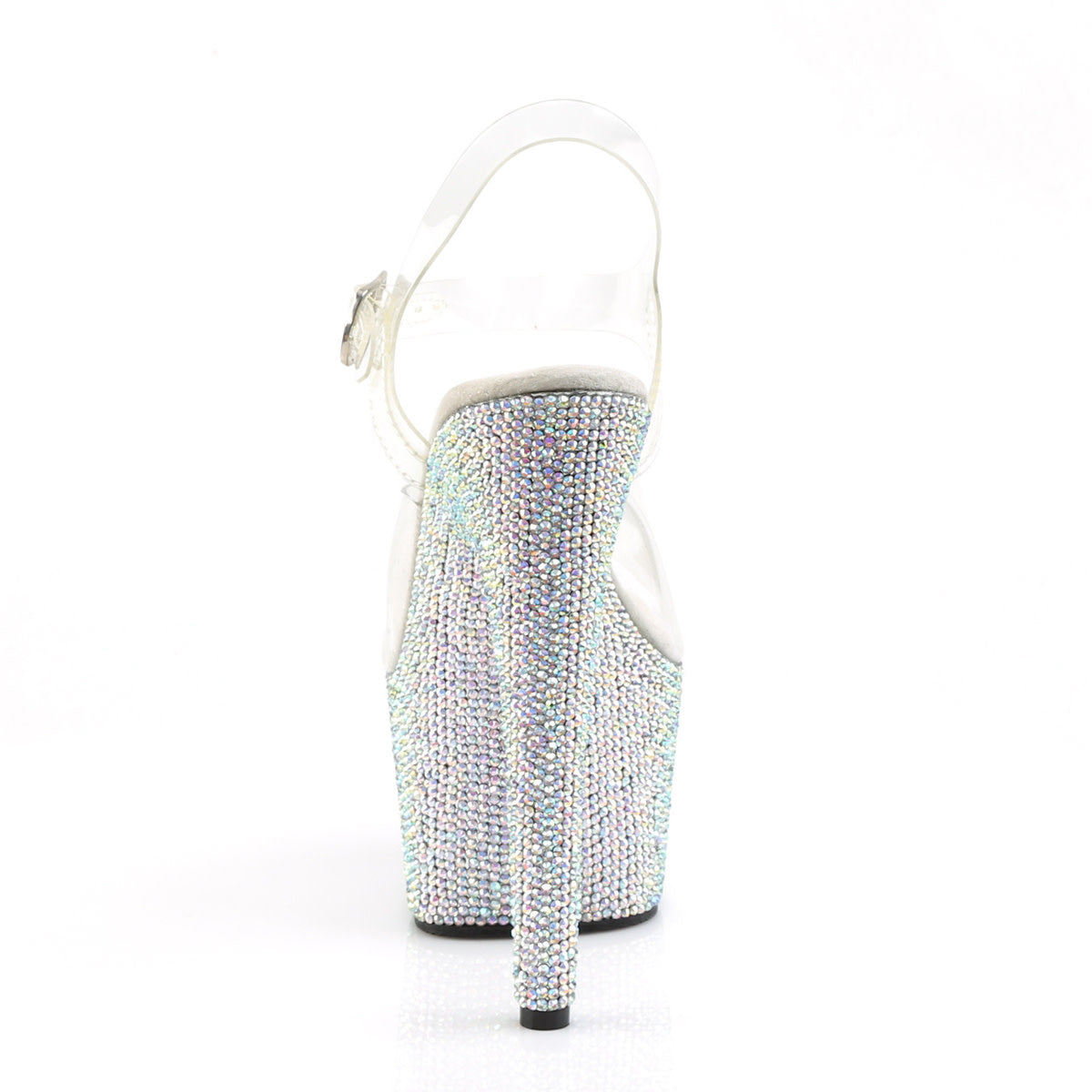 7" Clear Ankle Strap Heel with Silver Rhinestone Platform