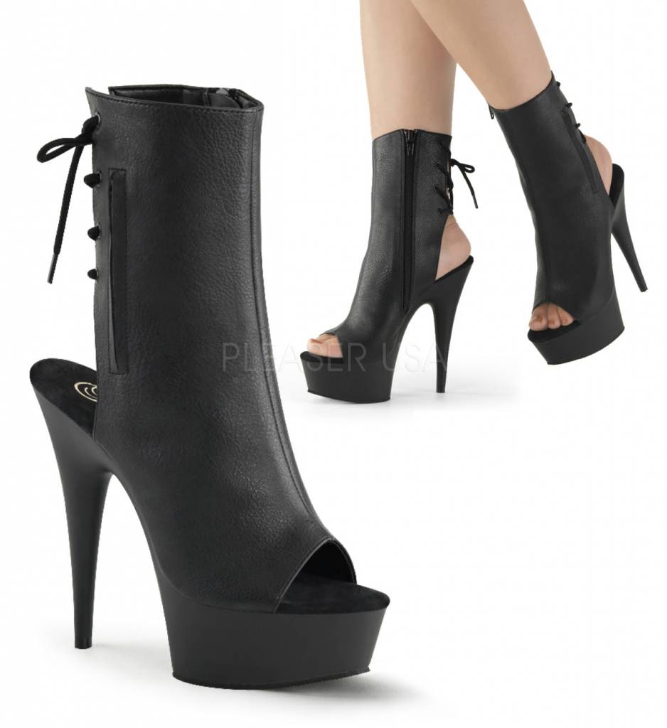 6" Heel Platform Faux Leather Open Toe/Heel Lace Up Ankle Boot