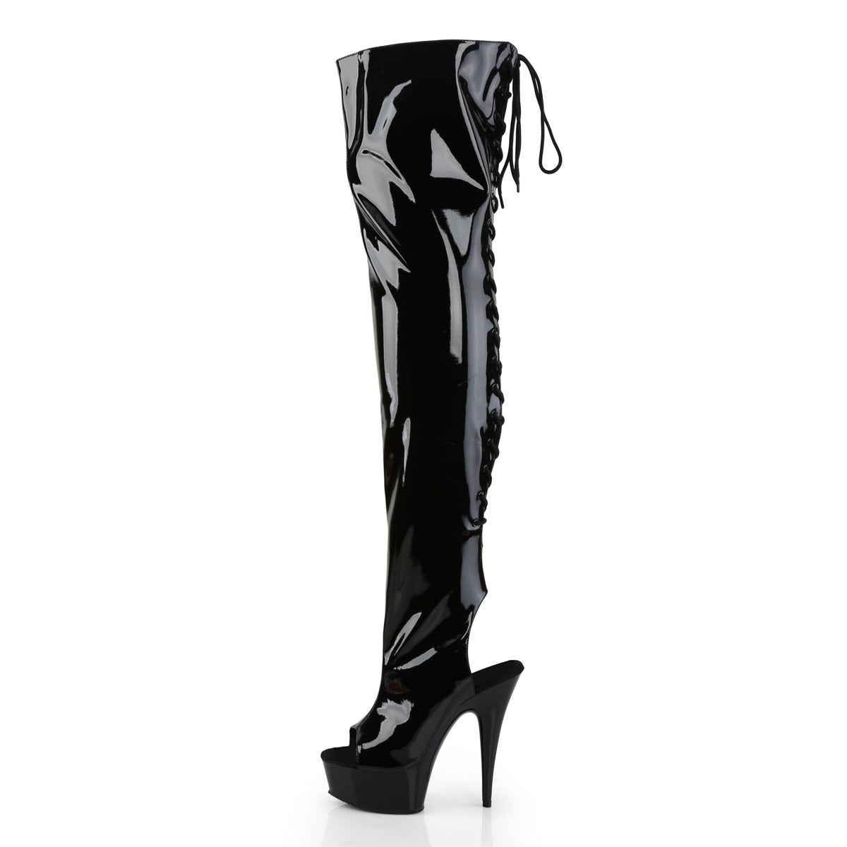 6" Patent Open Toe/Heel Thigh High Boot