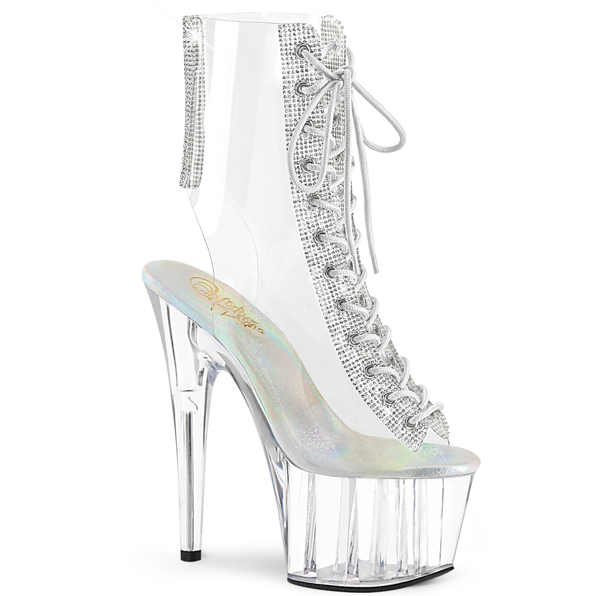 7" Clear Stiletto Open Toe/Heel Bootie with Rhinestone Accents