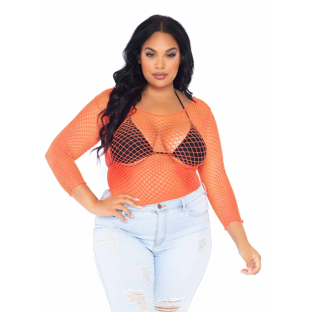 Spandex Long Sleeve Industrial Net Top - Curvy