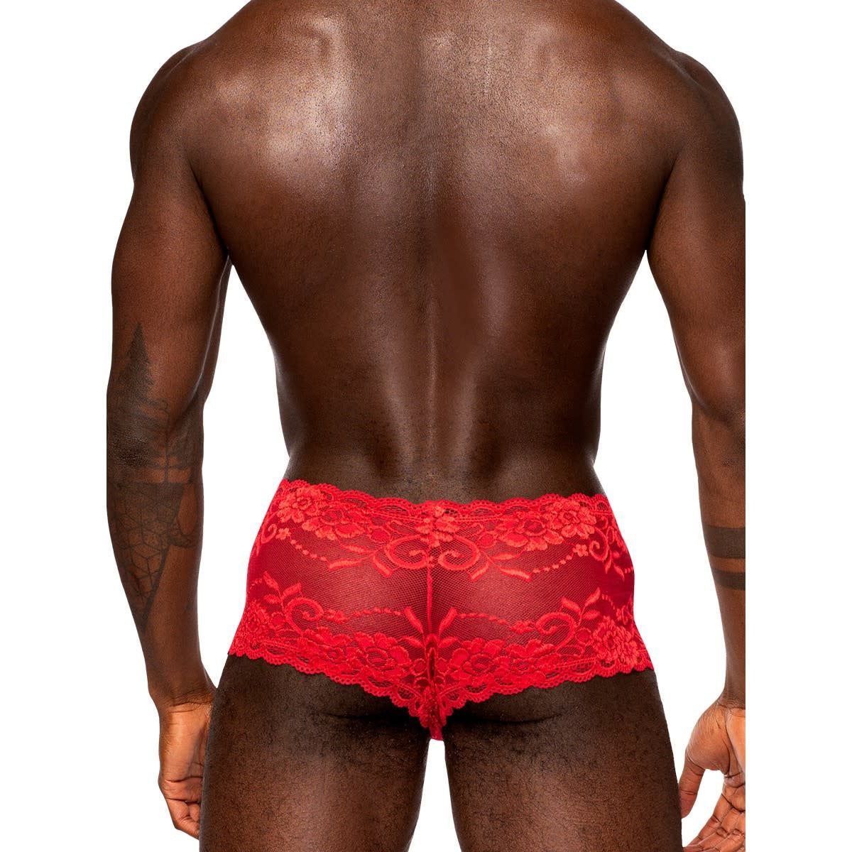 Red Lacy Sheer Pouch Mini Short