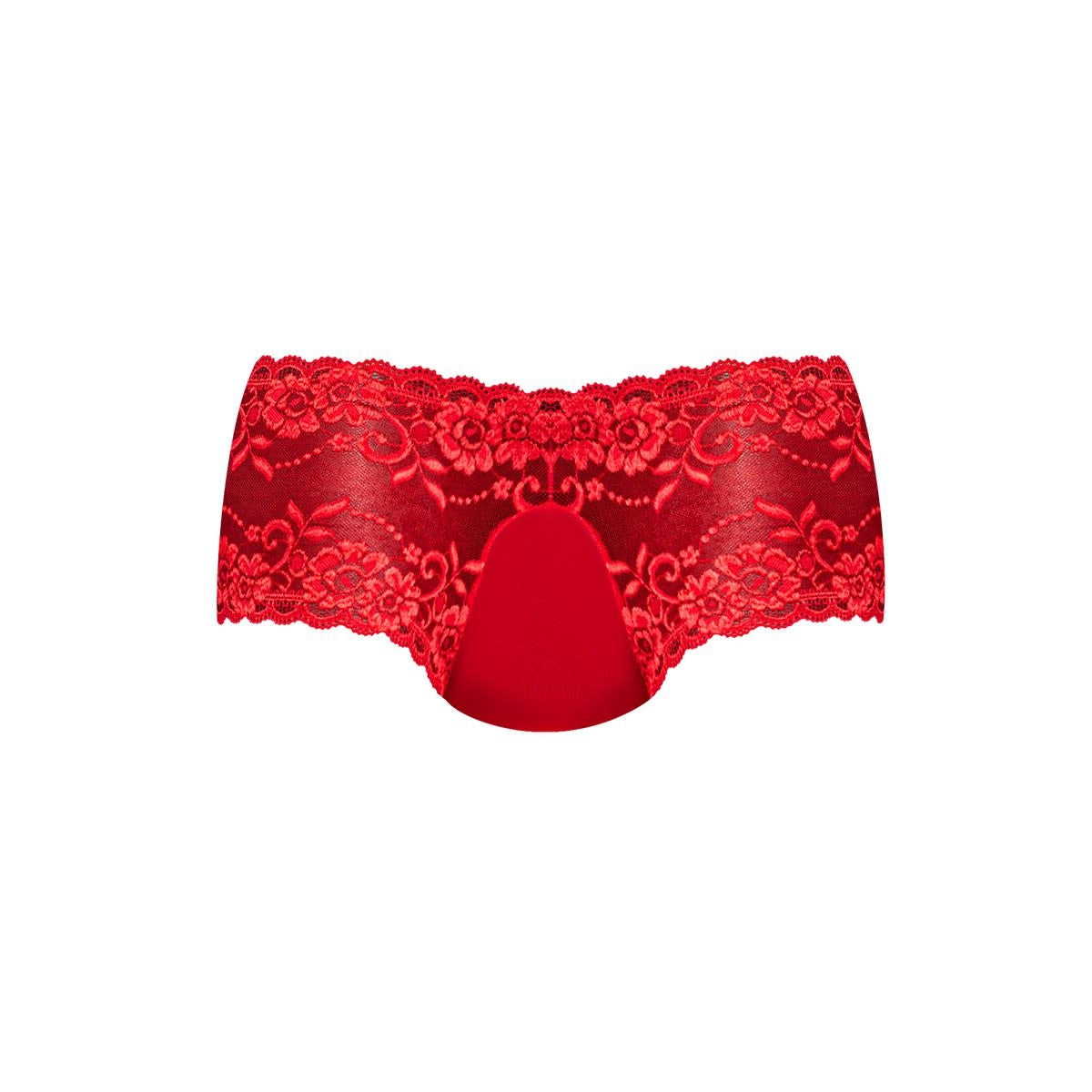 Red Lacy Sheer Pouch Mini Short