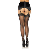 Sheer Lace Top Stockings with Rhinestone Back Seam