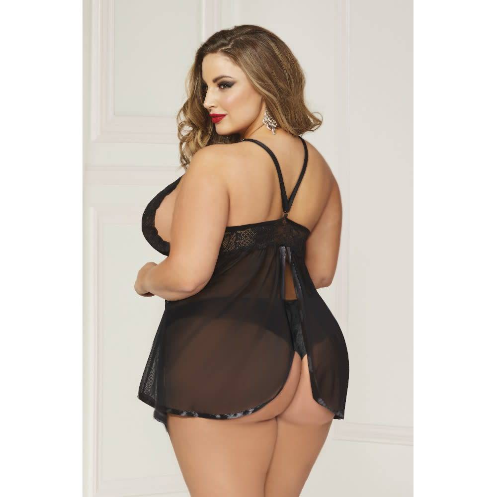 Wondrous Lace and Mesh Babydoll Set - Curvy Plus