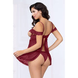 Off the Shoulder Lace and Mesh Babydoll