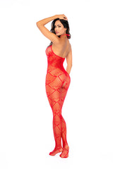 Romantic Red Heart Crotchless Fishnet Bodystocking - One Size Fits Most