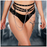 Leatherette Waist Belt with Draping Chains - One Size Fits Most