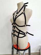Strappy Leather Body Harness with Leg Straps - One Size Fits Most