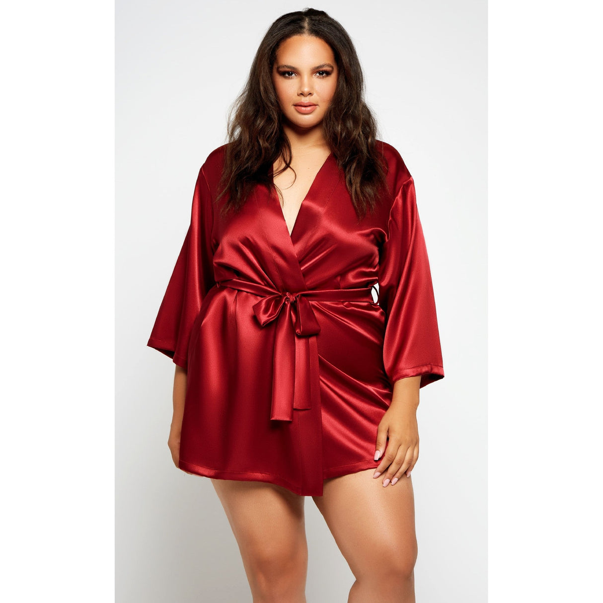 Satin 3/4 Sleeve Robe with Matching Sash - Curvy