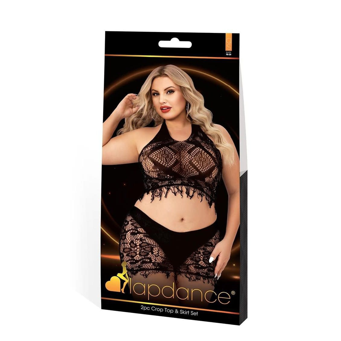 Sheer Frayed Edge Crop Top and Skirt Set - Curvy