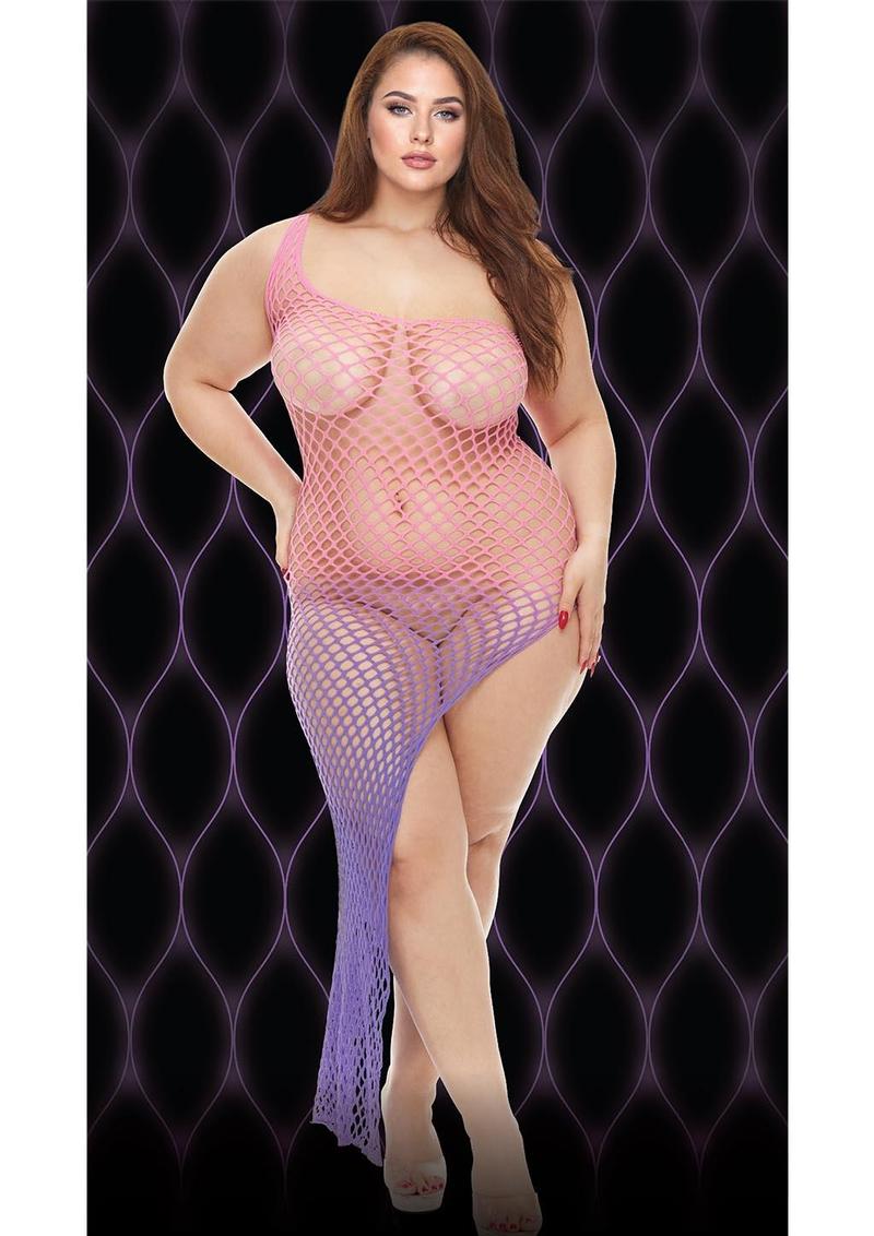 Violet Sky Off-Shoulder Netted Dress - Curvy