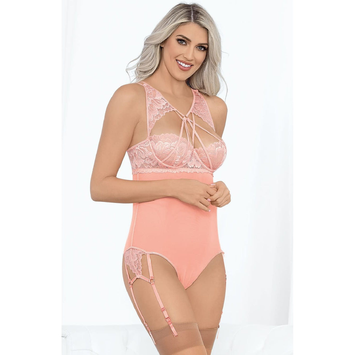 Strappy High Neck Peach Teddiette