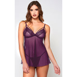 Plum Sheer Mesh and Lace Babydoll