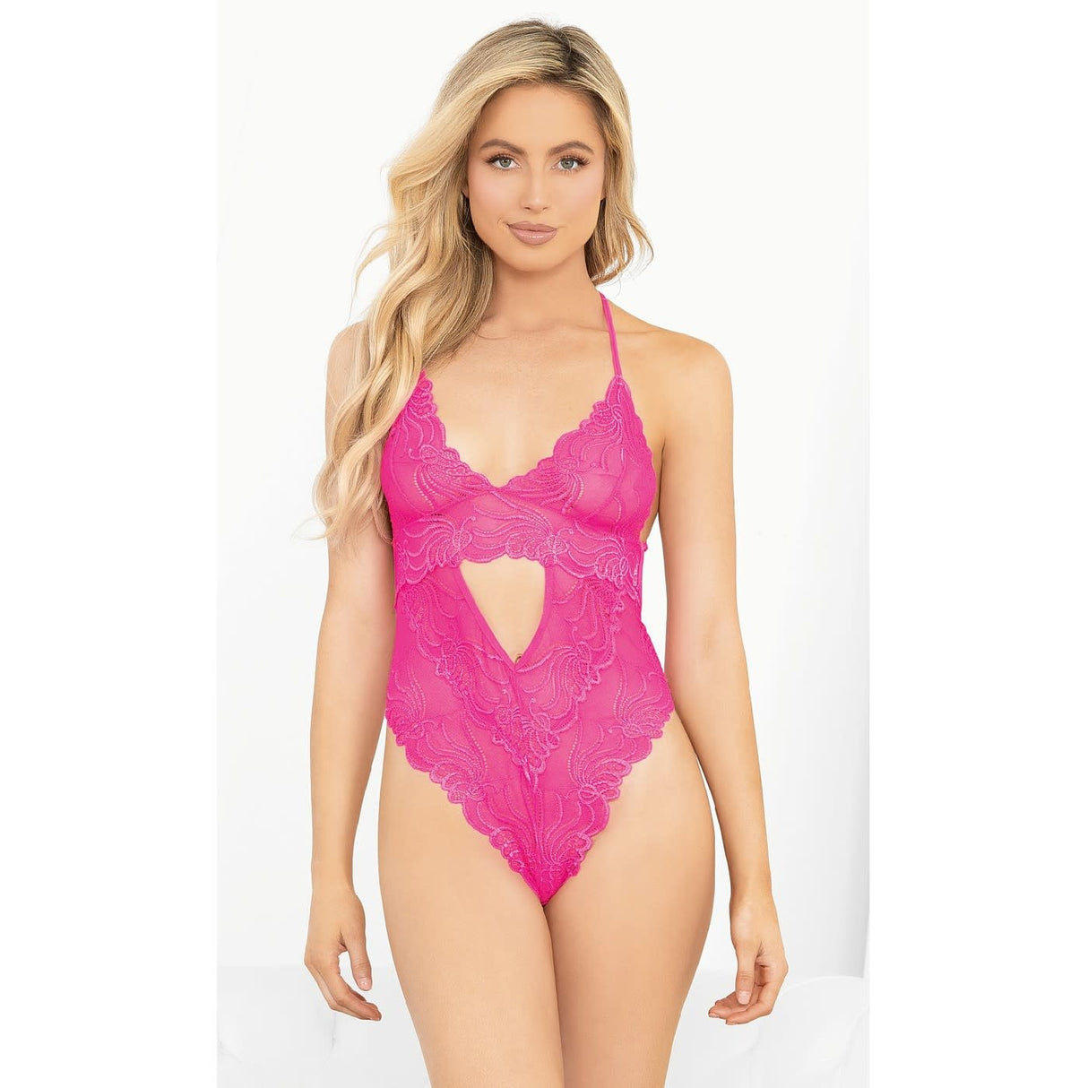 Neon Pink Keyhole Front Teddy