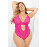 Neon Pink Keyhole Front Teddy - Curvy