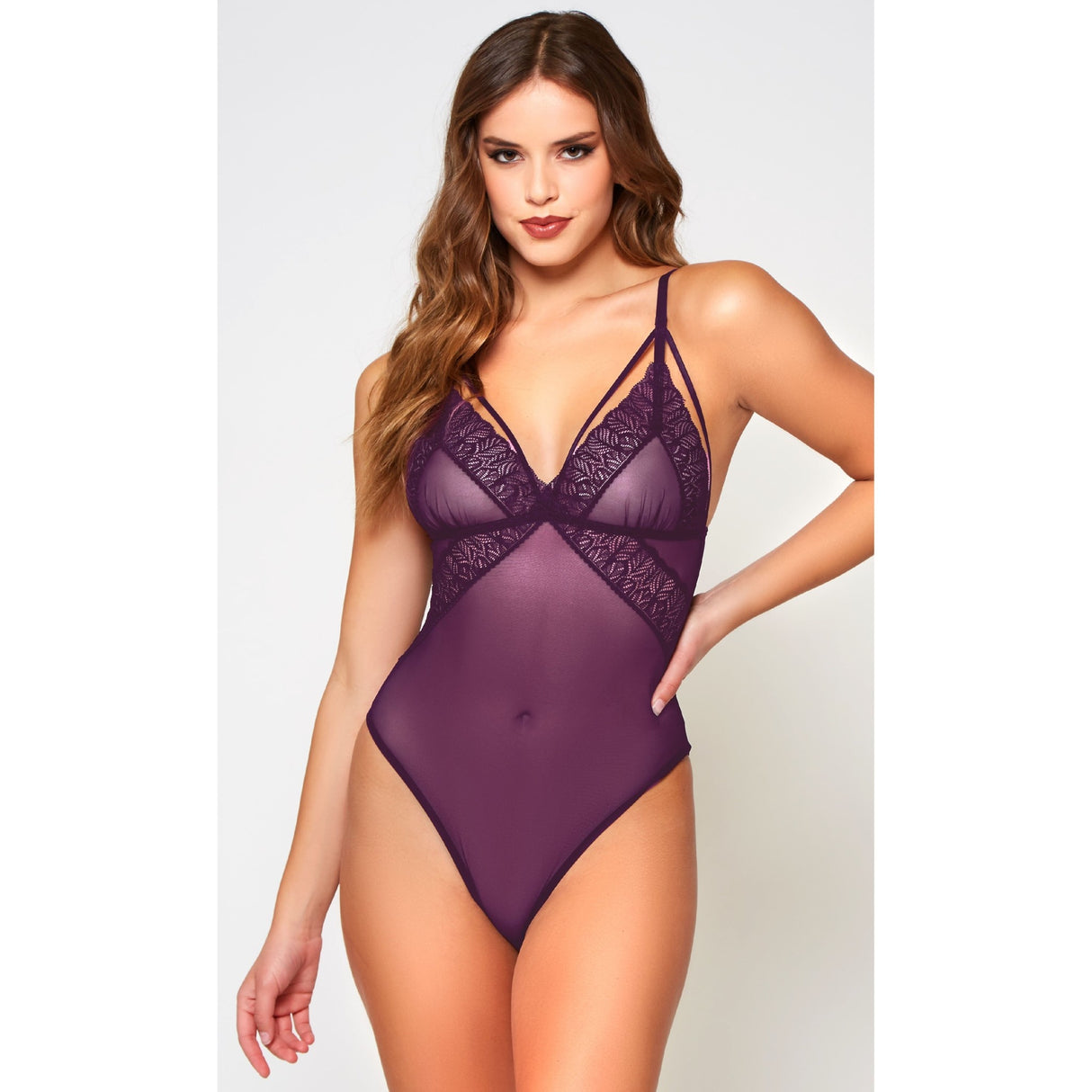 Plum Sheer Mesh and Lace Teddy