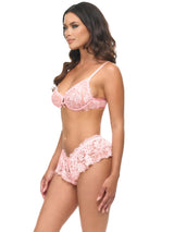Crystal Rose Sheer Lace Bra and Flutter Panty Set