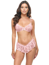 Crystal Rose Sheer Lace Bra and Flutter Panty Set