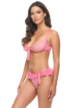 Sweet Pink Flocked Diamond Mesh and Ruffles Two Piece Set