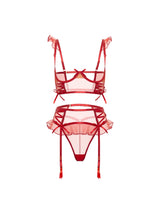 Sultry Open Cup Sheer Tulle and Ruffles Two Piece Set