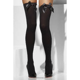 Opaque Thigh High Stay-Up with  Bow - Black