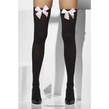 Thigh High Stay-Ups with Pink Bow - Black