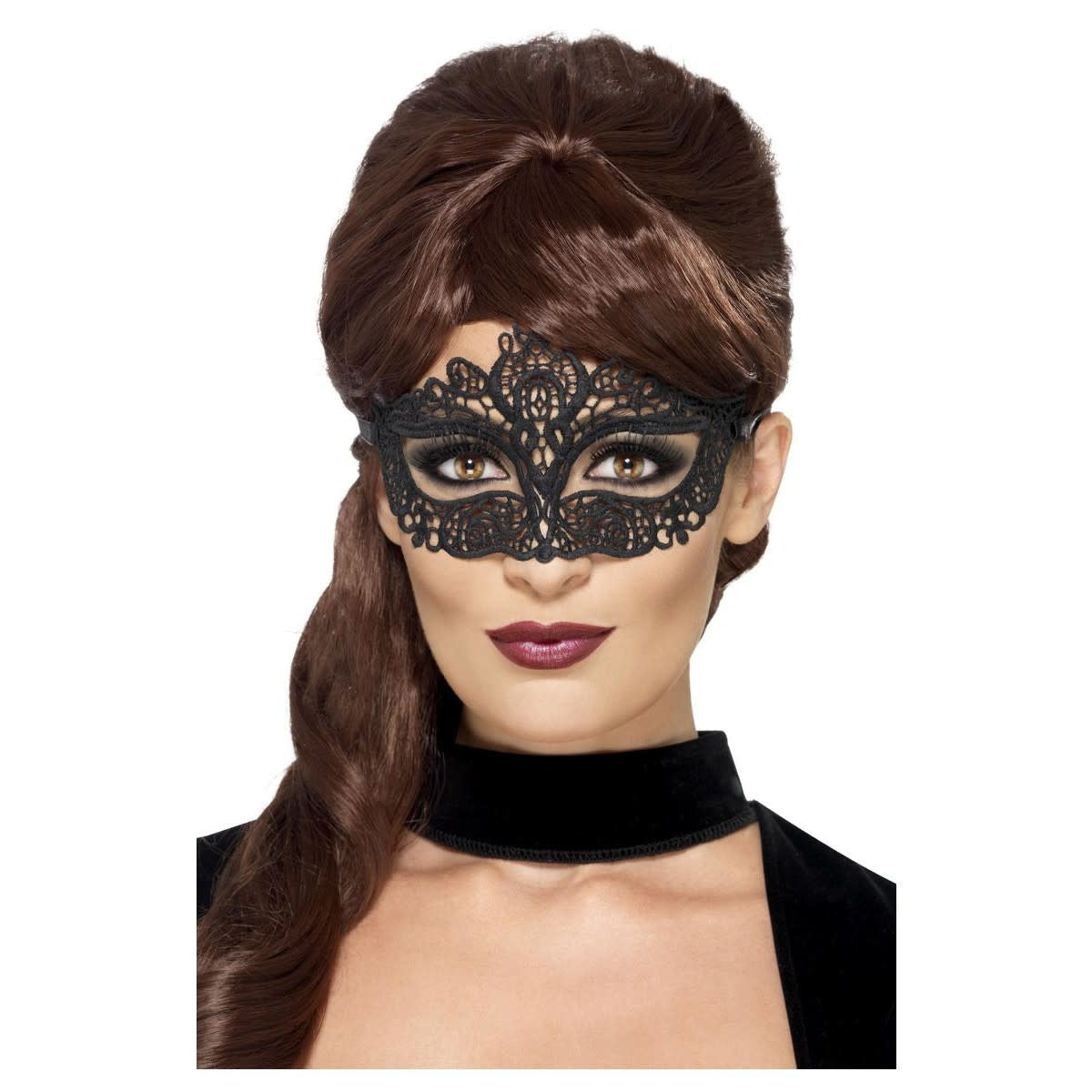 Black Embroidered Lace Filigree Eye Mask