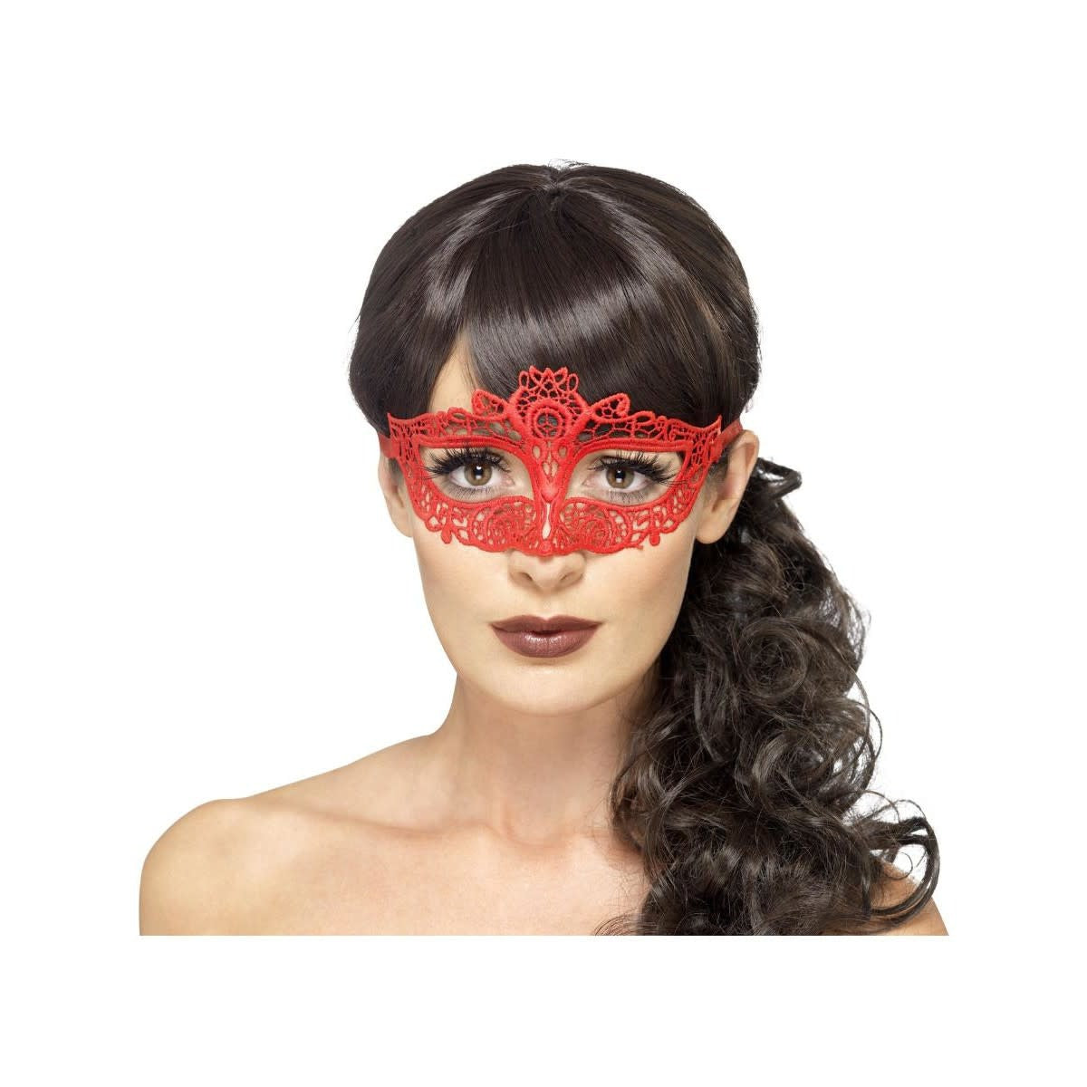 Red Embroidered Lace Filigree Eye Mask