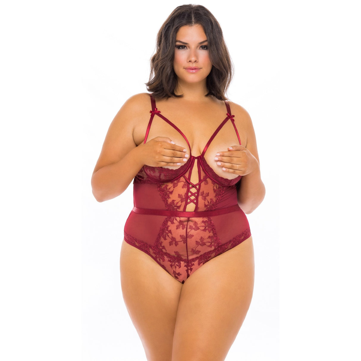 Embroidery and Lace Shelf Cup Teddy - Curvy