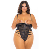 Shelf Cup Strappy Back Lace Teddy - Curvy