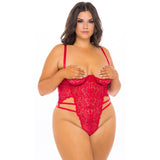 Shelf Cup Strappy Back Lace Teddy - Curvy