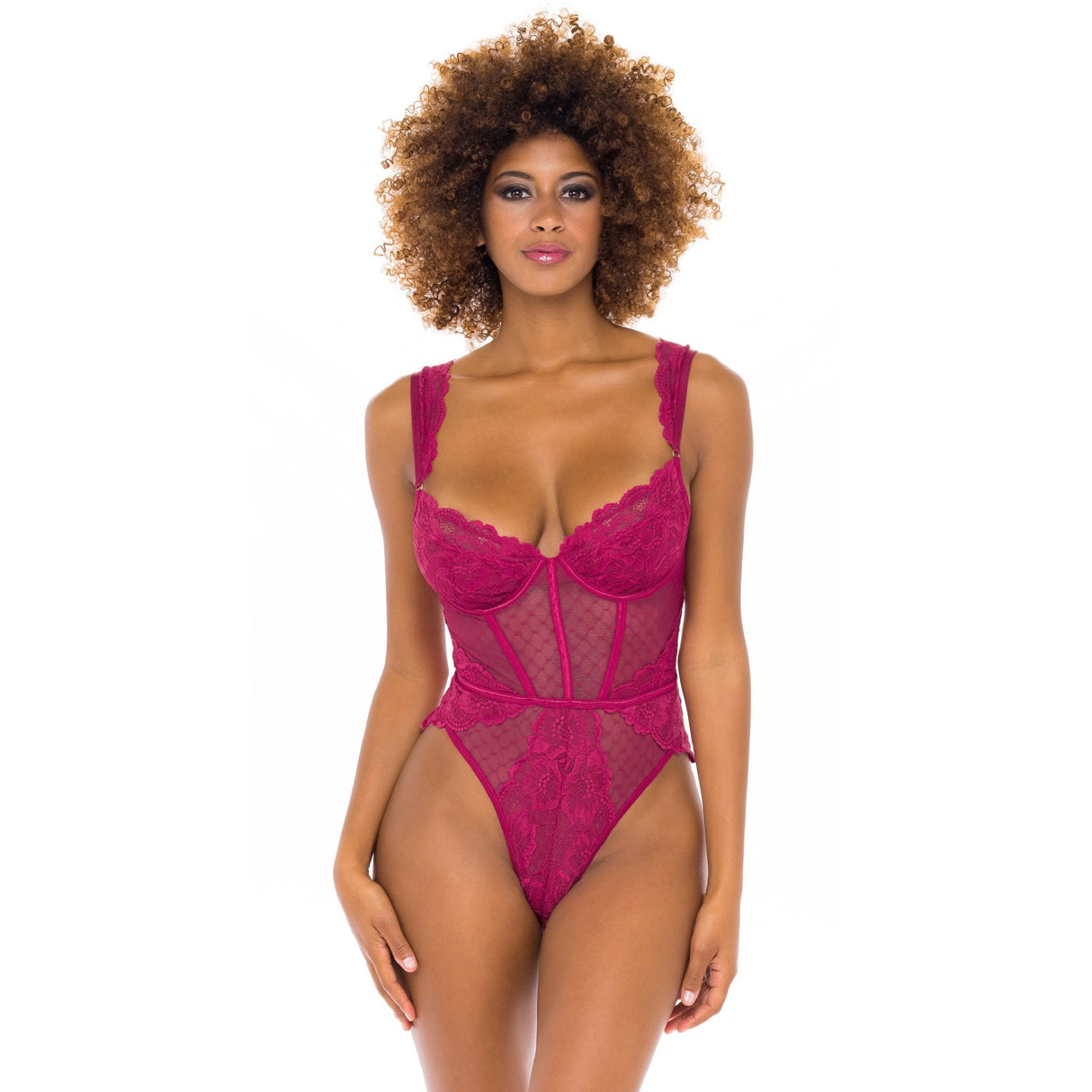 Scalloped Lace Underwire Teddy with Trellis Detailing