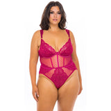 Scalloped Lace Underwire Teddy with Trellis Detailing - Curvy