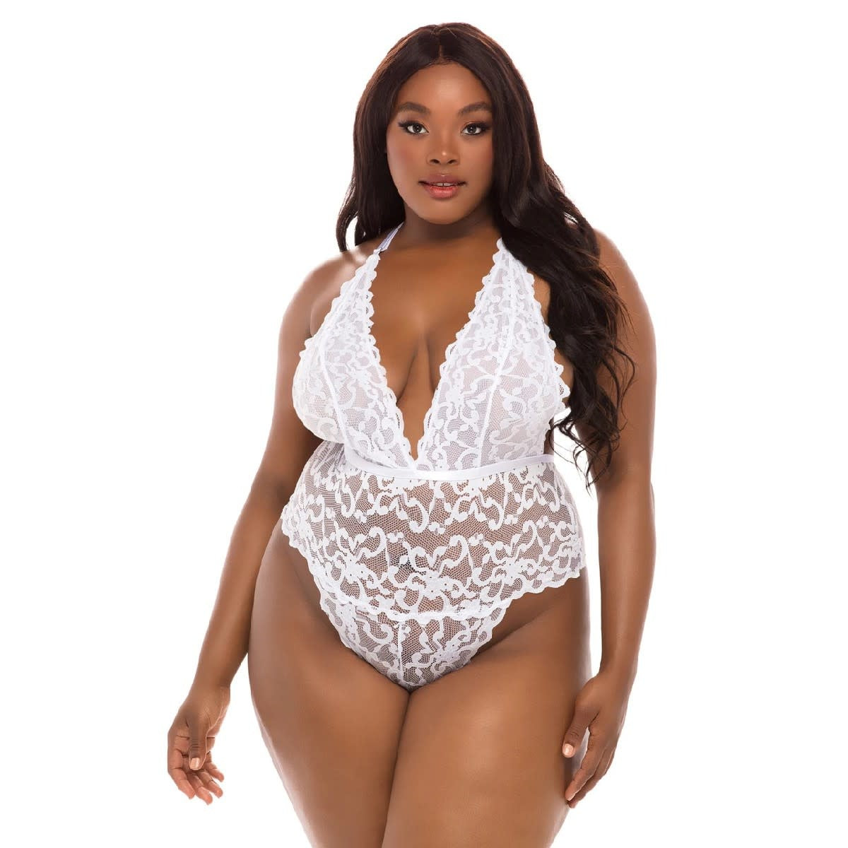 White Strappy Back Scalloped Lace Teddy