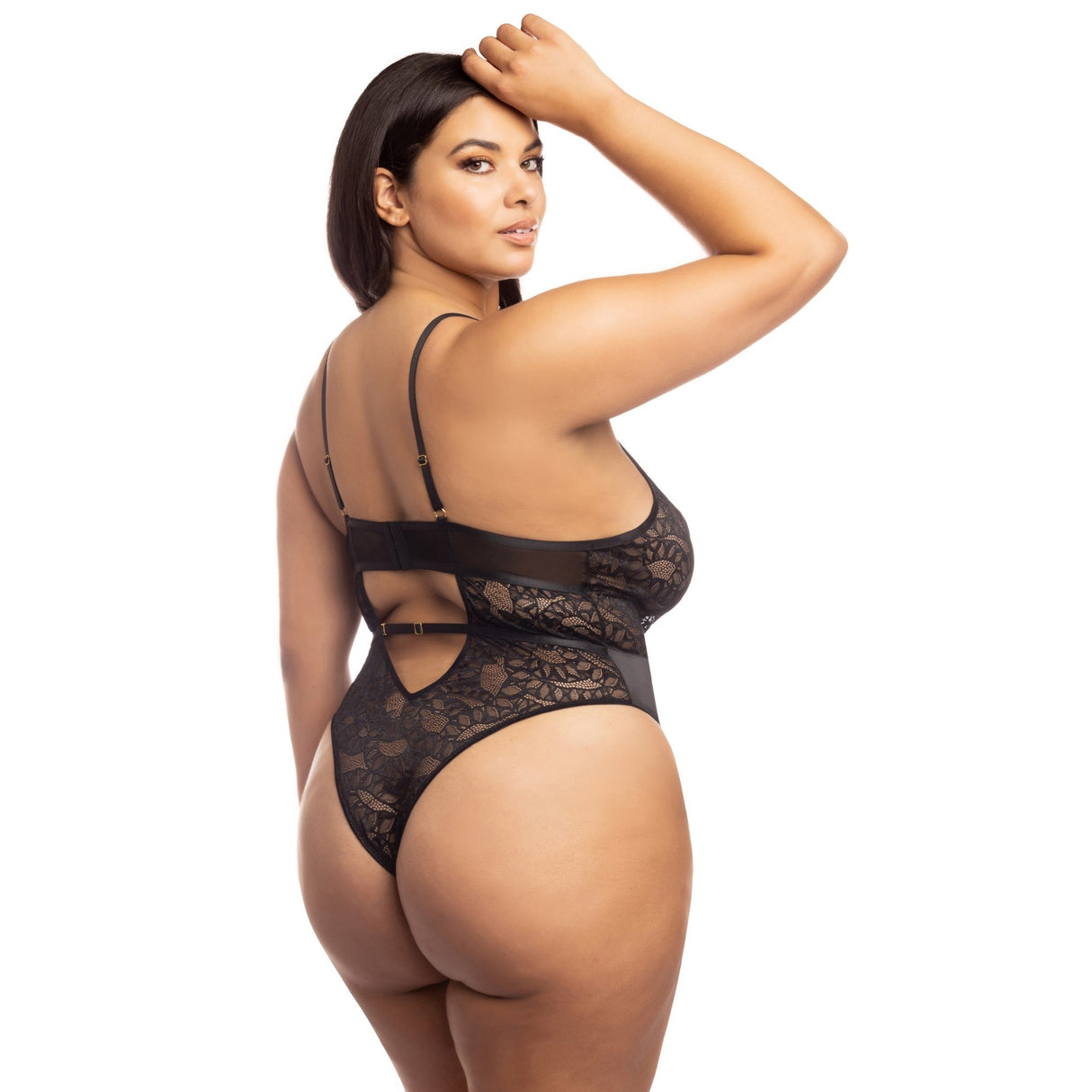 Amaya Stretch Satin and Snakeprint Mesh Teddy - Curvy