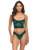 Sheer Mesh Wide Strapped Demi Bustier Set